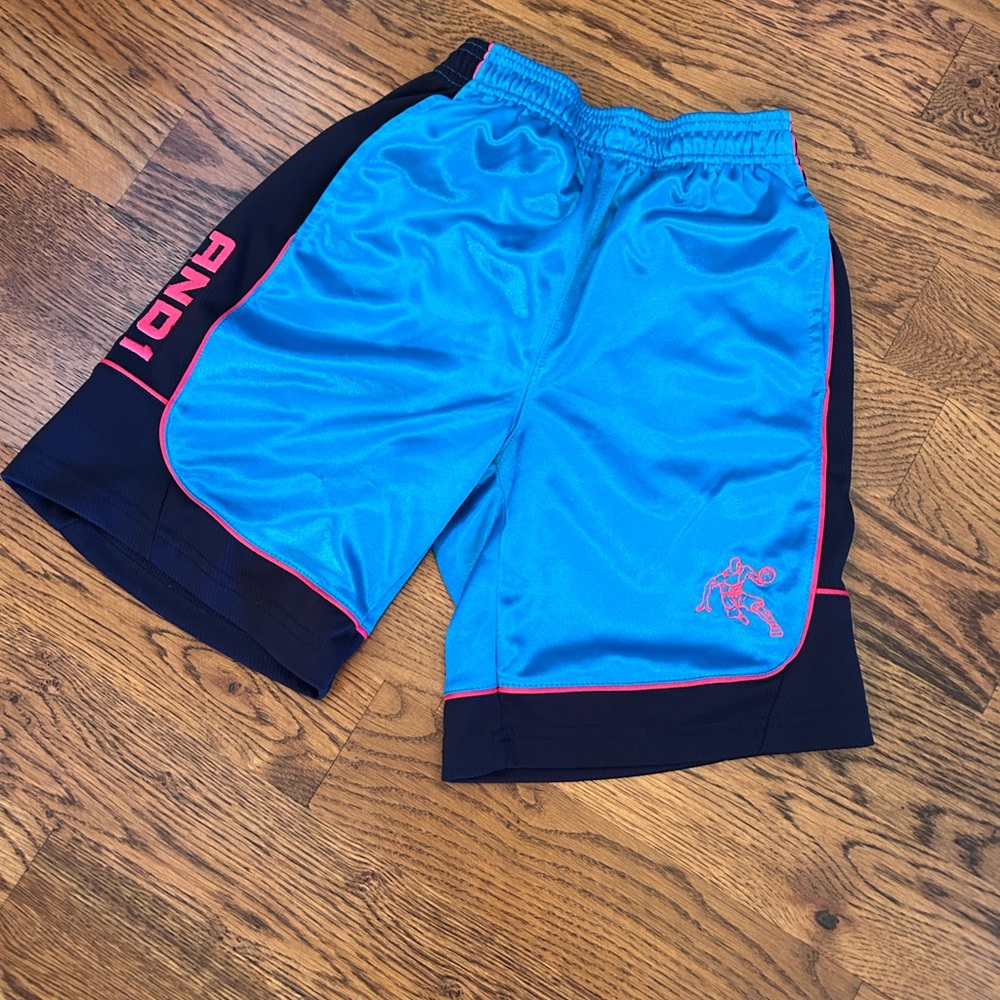 Youth Athletic Shorts - Bright Turquoise with Red  Trim